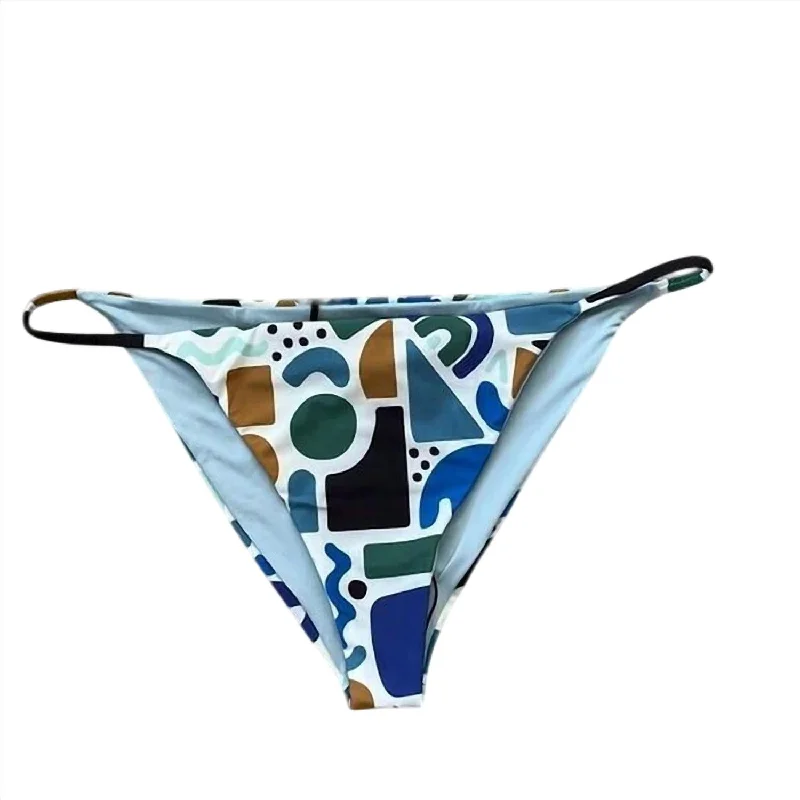 Abstract Print Bikini Bottom In Blue Multi