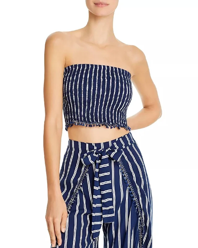 Joan Cover Up Top In Indigo Stripe