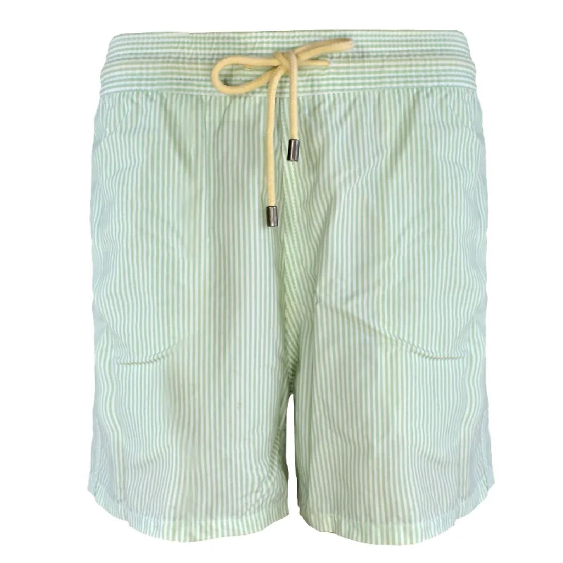 Men The Classic Drawstrings Swim Short Trunks In Aquamarine & White