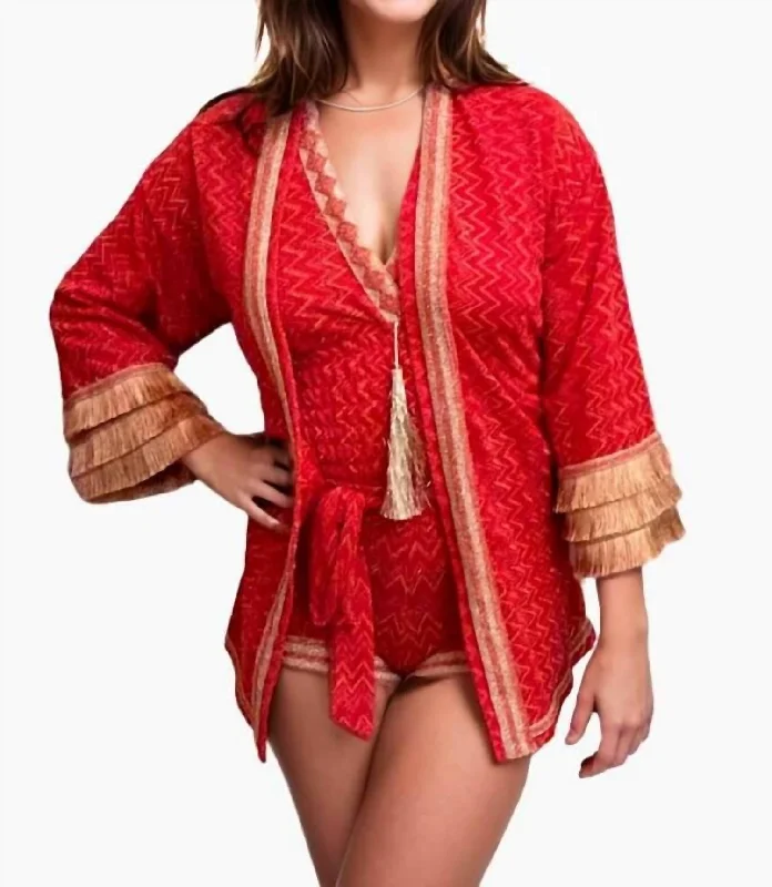 Short Knit Kimono In Fire