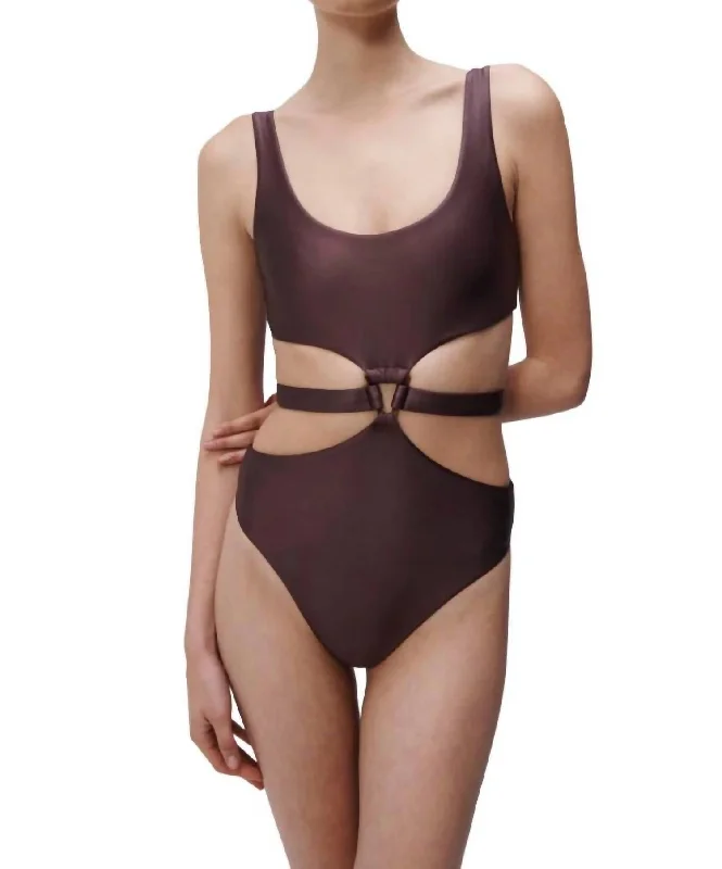 Emelia Satin Swim One Piece In Dark Chocolate