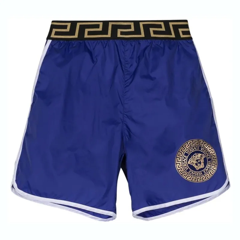 Blue Greca-Waistband Detail Swimshorts