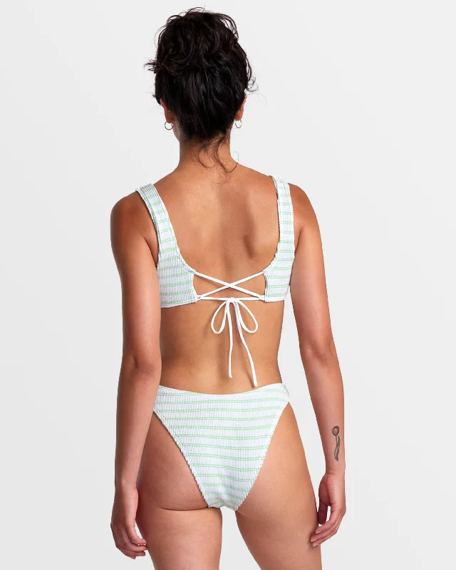 Grooves Stripe High Leg French Bikini Bottoms - Whisper White