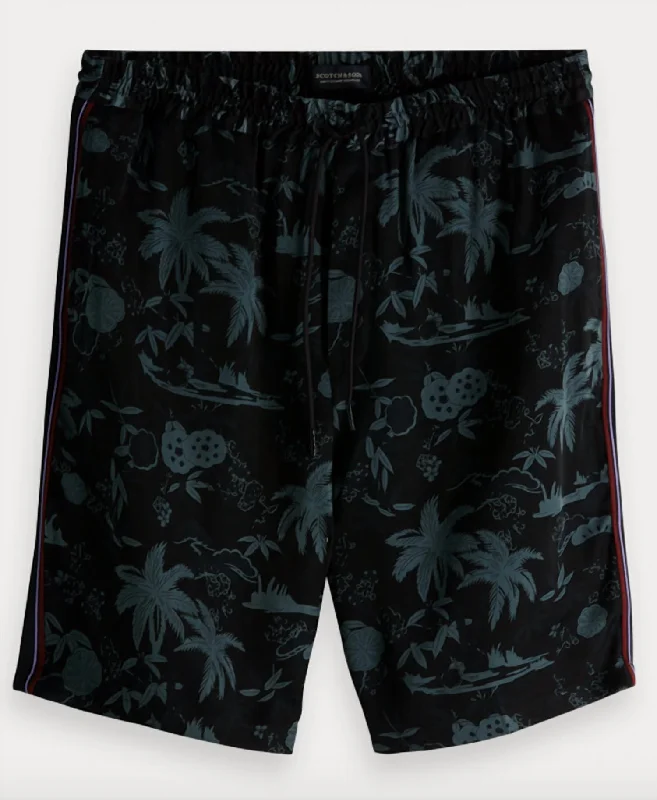 Printed Satin Short In Black