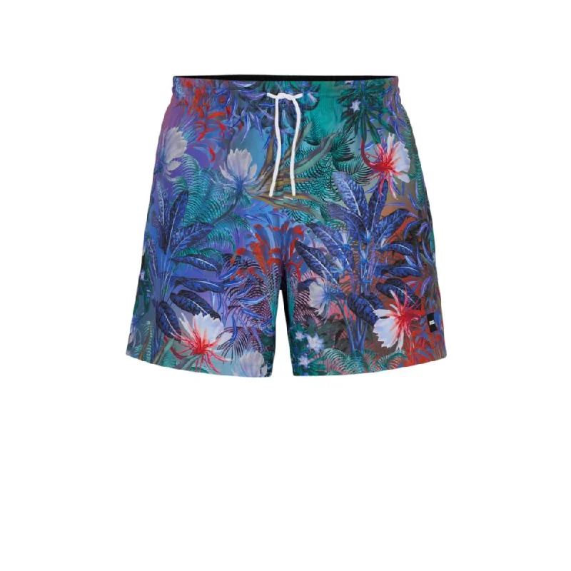 Floral-print swim shorts with logo detail