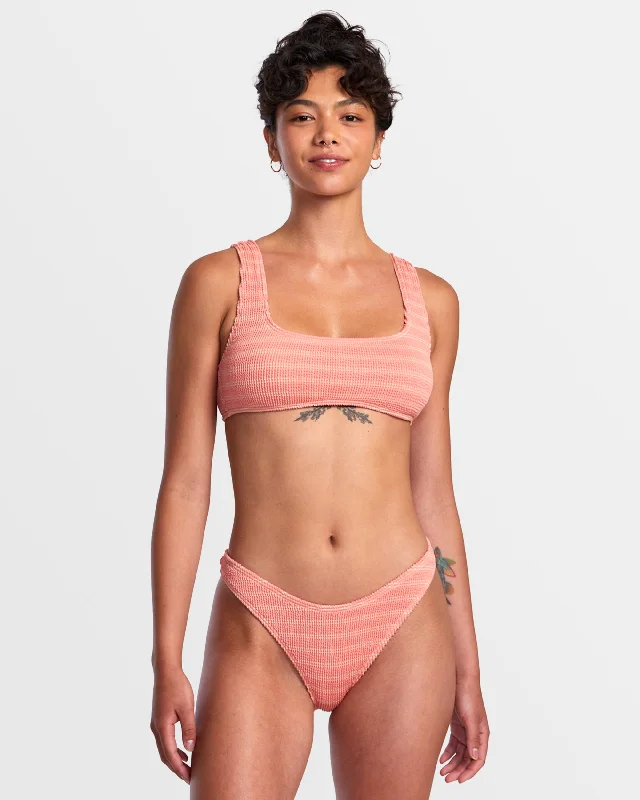 Grooves Stripe High Leg French Bikini Bottoms - Fusion Coral