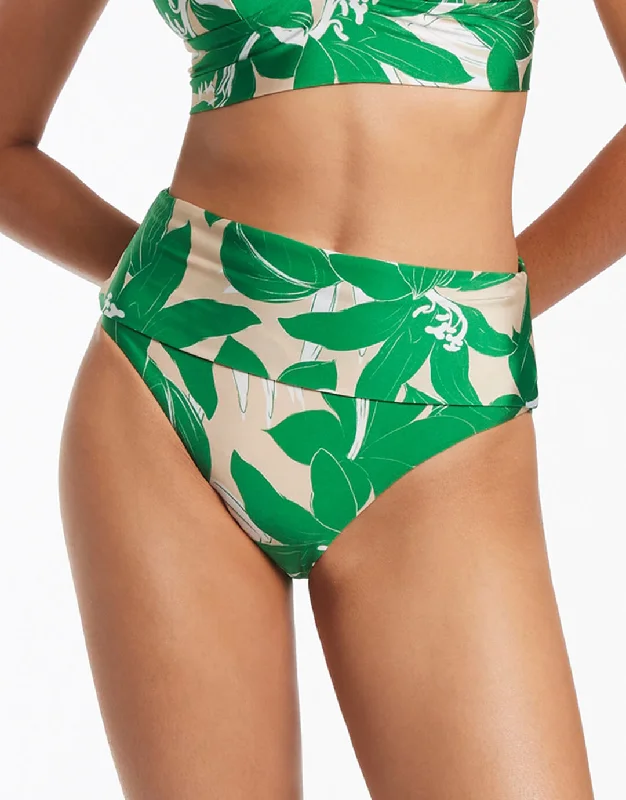 Floreale Fold Down Bikini Pant - Green