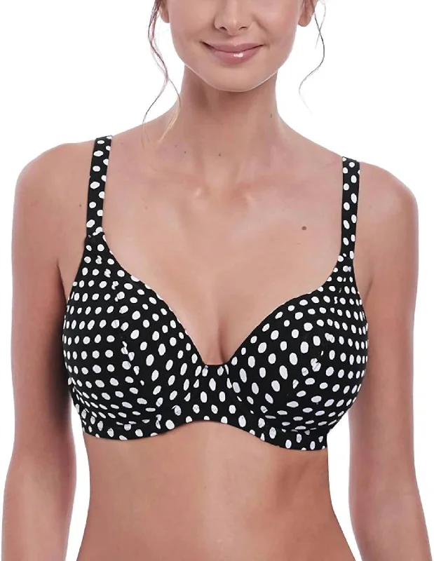 Santa Monica Underwire Plunge Bikini Swim Top In Black