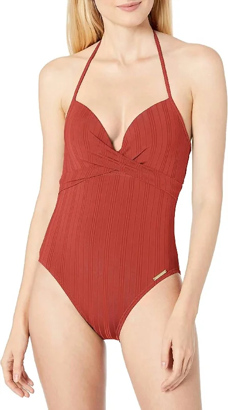 Wrap Front One-Piece Bikini In Papaya