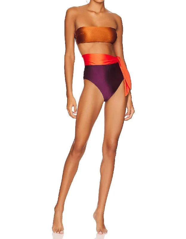 Color Block Bikini In Bronze Spliced