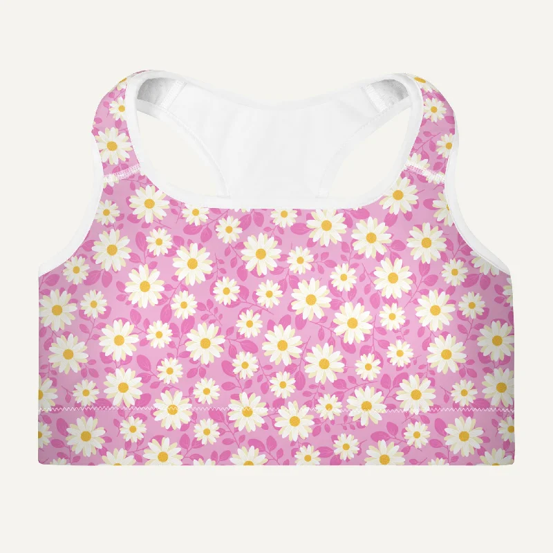 Summer Daisies Pink Padded Sports Bra