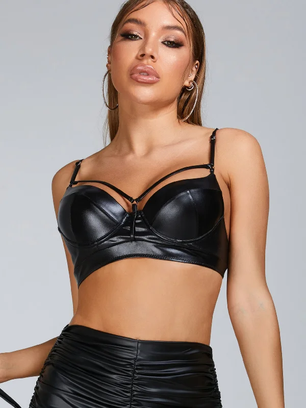 ZASUWA Female PU Faux Leather Cutout Sports Bras