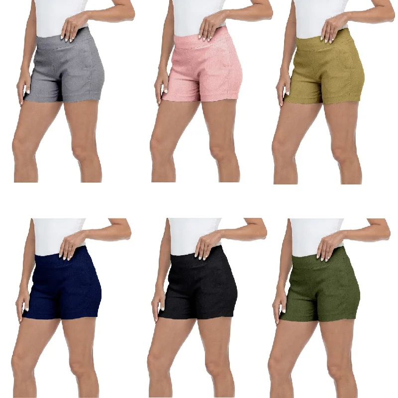 3Pack Ladies Solid Ultra Soft Stretch Pull On Comfy Summer Active Millennium Style Shorts