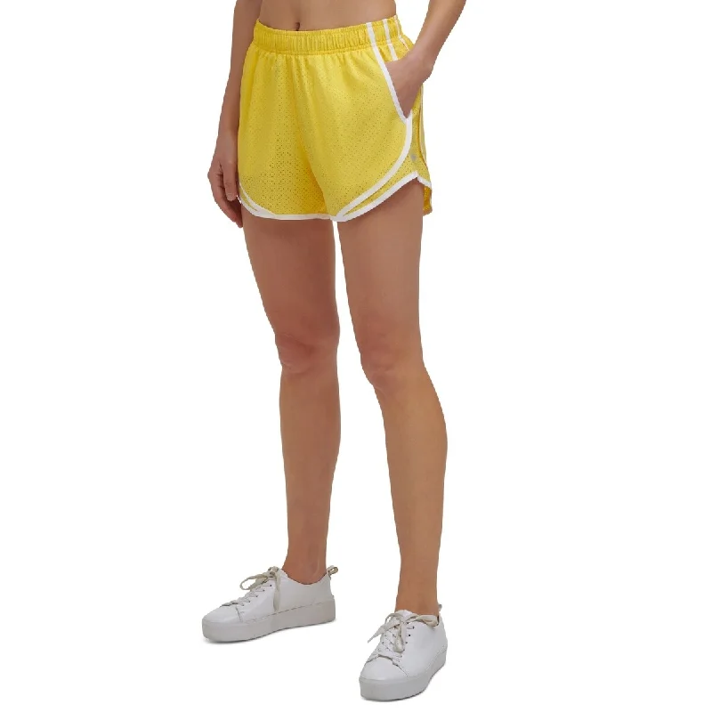 Calvin Klein Women's Pocketed Drawstring Perforated Shorts Yellow Size Small