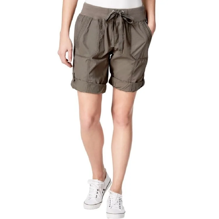 Calvin Klein Women's Poplin Quick Dry Cargo Shorts Green Size Medium