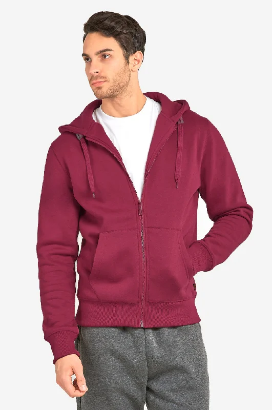 KNOCKER MEN'S HEAVY WEIGHT FLEECE ZIPPER HOODIE JACKET (HD2000_BURGUNDY)