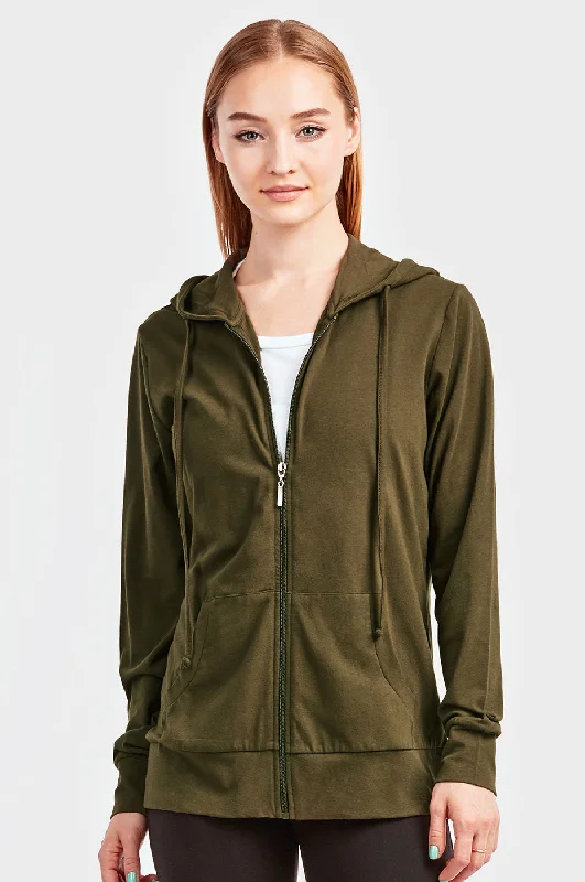 SOFRA LADIES SINGLE JERSEY ZIP-UP HOODIE JACKET (HDC7000A/XA_OLIVE)