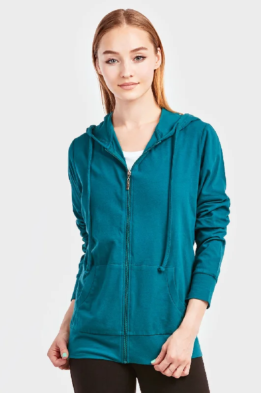 SOFRA LADIES SINGLE JERSEY ZIP-UP HOODIE JACKET (HDC7000A/XA_PEACOCK)